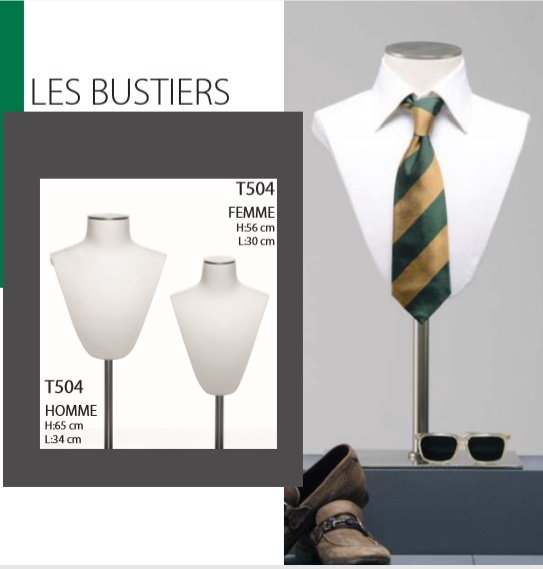 bustiers sur mesure en fibre de verre pour présenter des cravates et chemises